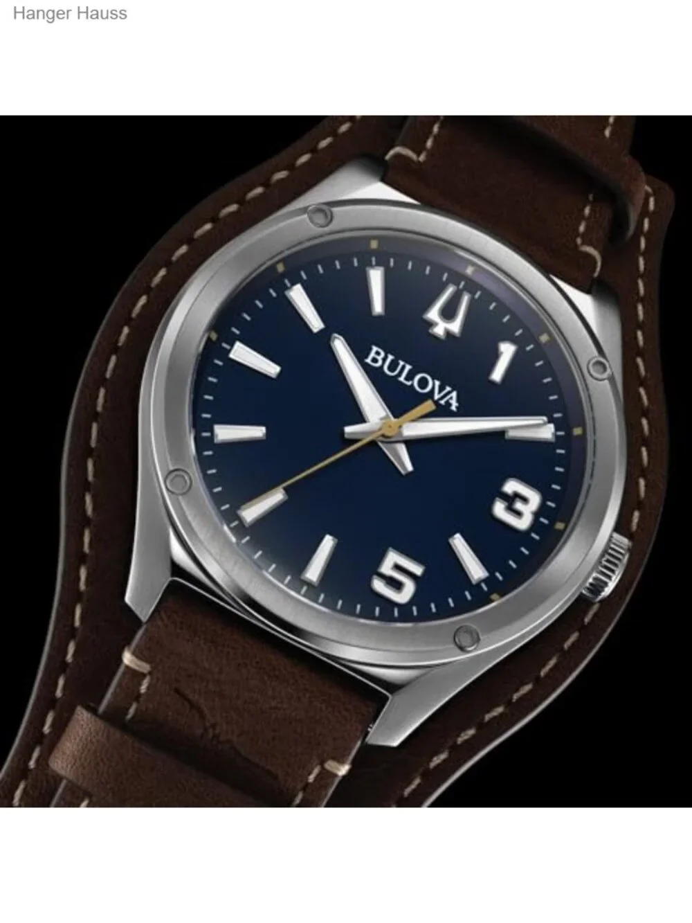 Men's Quartz Watch Stainless Steel Sapphire Crystal Leather Strap